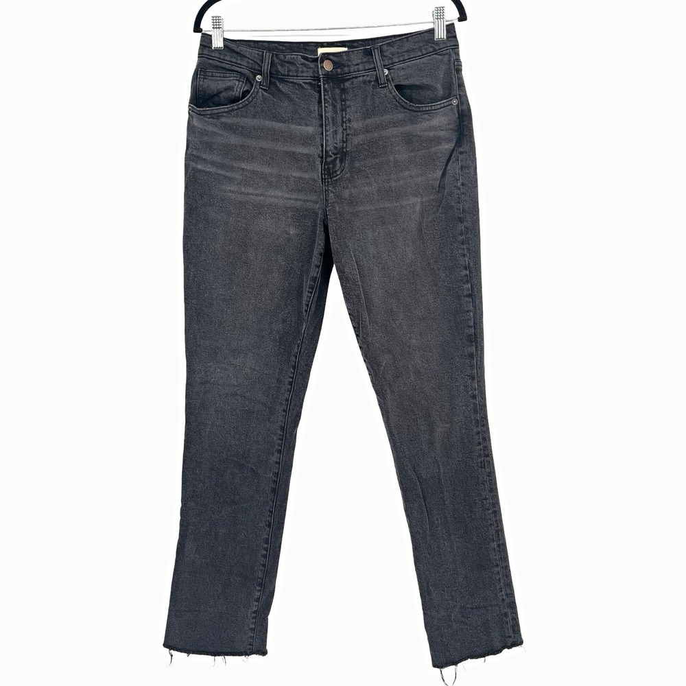 Oliver Logan Jeans Women 29 Black Gray High Rise Straight Raw Hem Distressed 90s